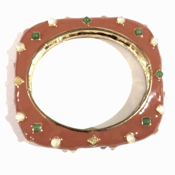 Gold tone Enamel Colorful Dainty Bangle Bracelet - Women's Fashion Jewelry - Picture 1 of 8